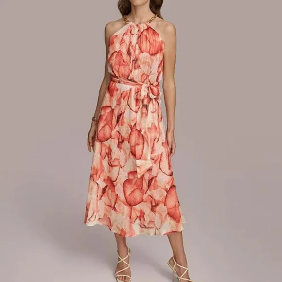 NWT DONNA KARAN | Halter Sleeveless Floral Midi Dress - Picture 2 of 9